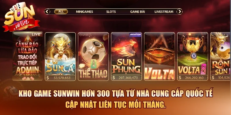 Kho game SUNWIN hơn 300 tựa từ nhà cung cấp quốc tế cập nhật liên tục mỗi tháng.